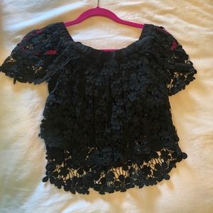 Olivaceous black lace off the shoulder top